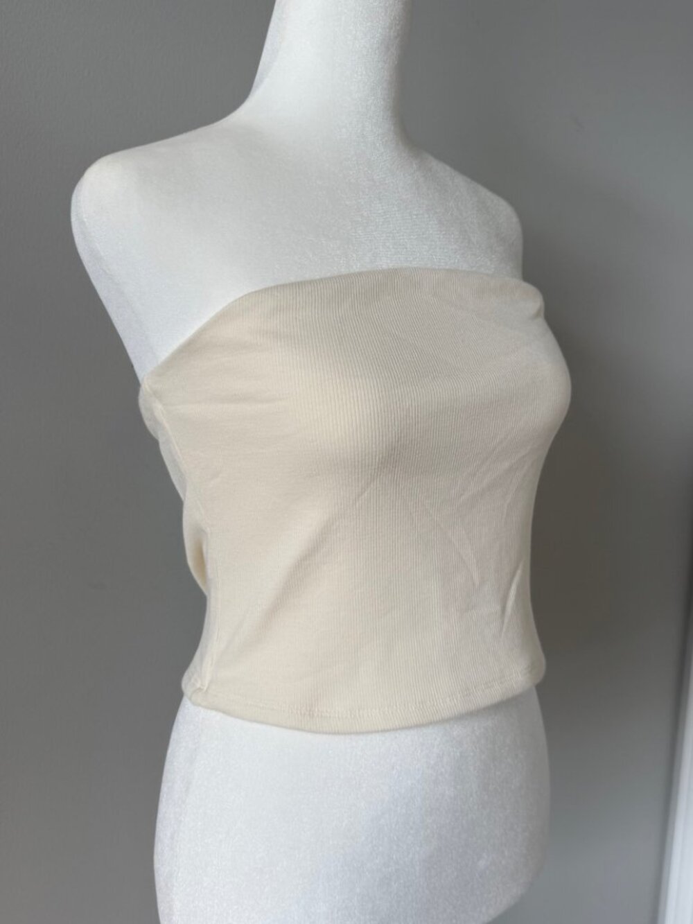 Pink Rose Cream Ribbed Tube Top - Picture 3 of 5